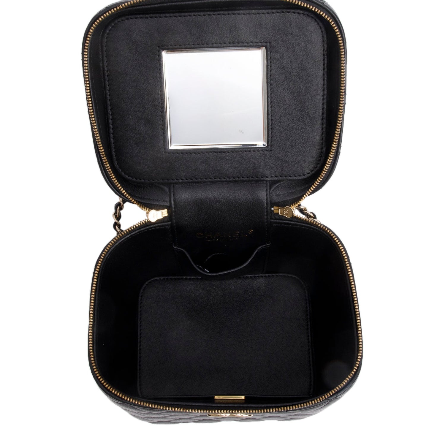 Chanel Black Caviar Quilted Small Top Handle Vanity Case