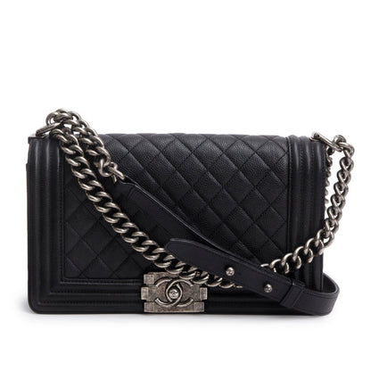 Chanel Black Caviar Quilted Medium Boy Flap Bag