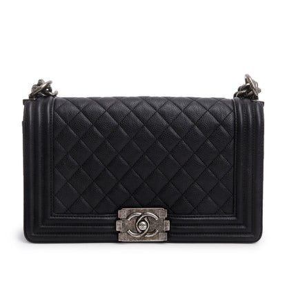 Chanel Black Caviar Quilted Medium Boy Flap Bag