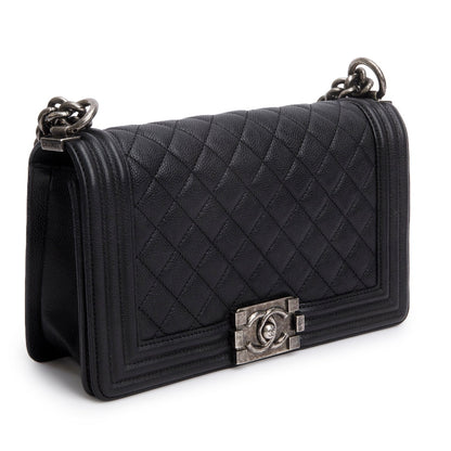Chanel Black Caviar Quilted Medium Boy Flap Bag