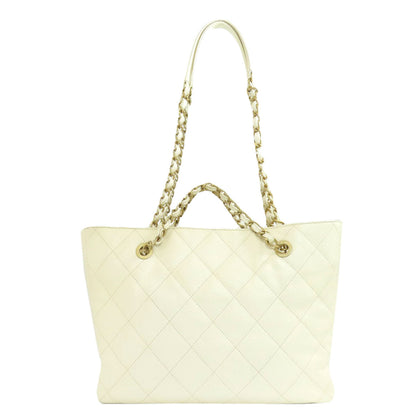 CHANEL Tote Bag Grained Calfskin Skin white Chain Tote Gold Metal 2WAY