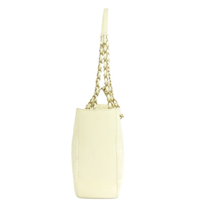 CHANEL Tote Bag Grained Calfskin Skin white Chain Tote Gold Metal 2WAY