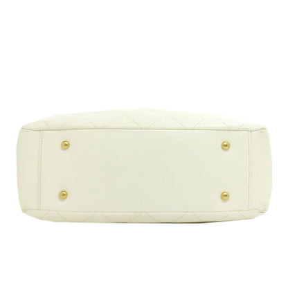 CHANEL Tote Bag Grained Calfskin Skin white Chain Tote Gold Metal 2WAY