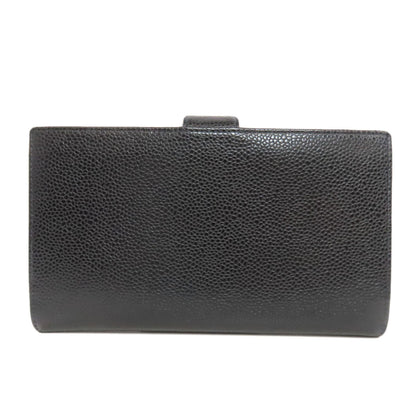 CHANEL Long Wallet Purse Grained Calfskin Skin black COCO Mark Gold Metal