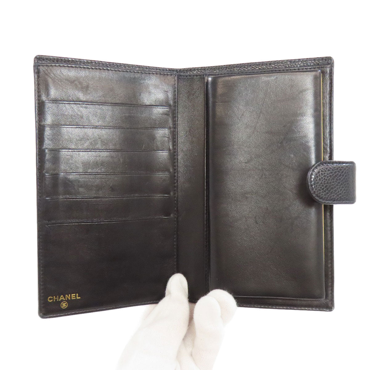 CHANEL Long Wallet Purse Grained Calfskin Skin black COCO Mark Gold Metal