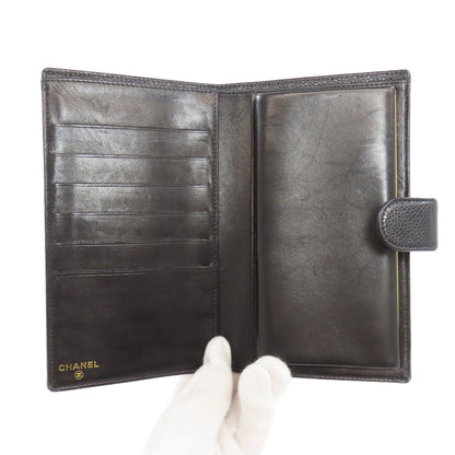 CHANEL Long Wallet Purse Grained Calfskin Skin black COCO Mark Gold Metal