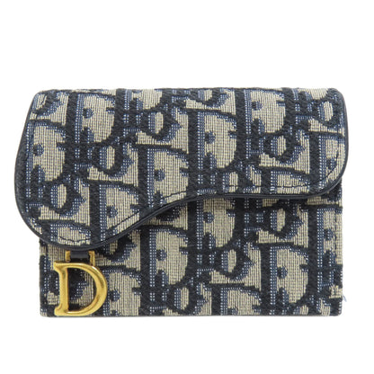 Christian Dior Card Case canvas Navy Saddle Trotter Pattern Women