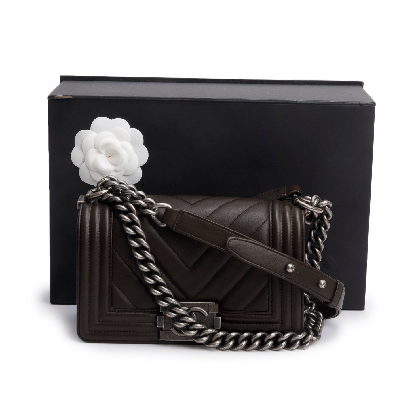 Chanel Brown Lambskin Chevron Small Boy Bag