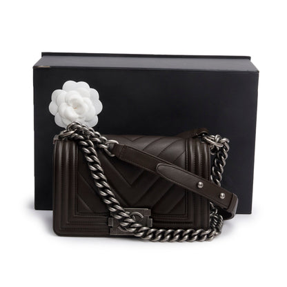Chanel Brown Lambskin Chevron Small Boy Bag