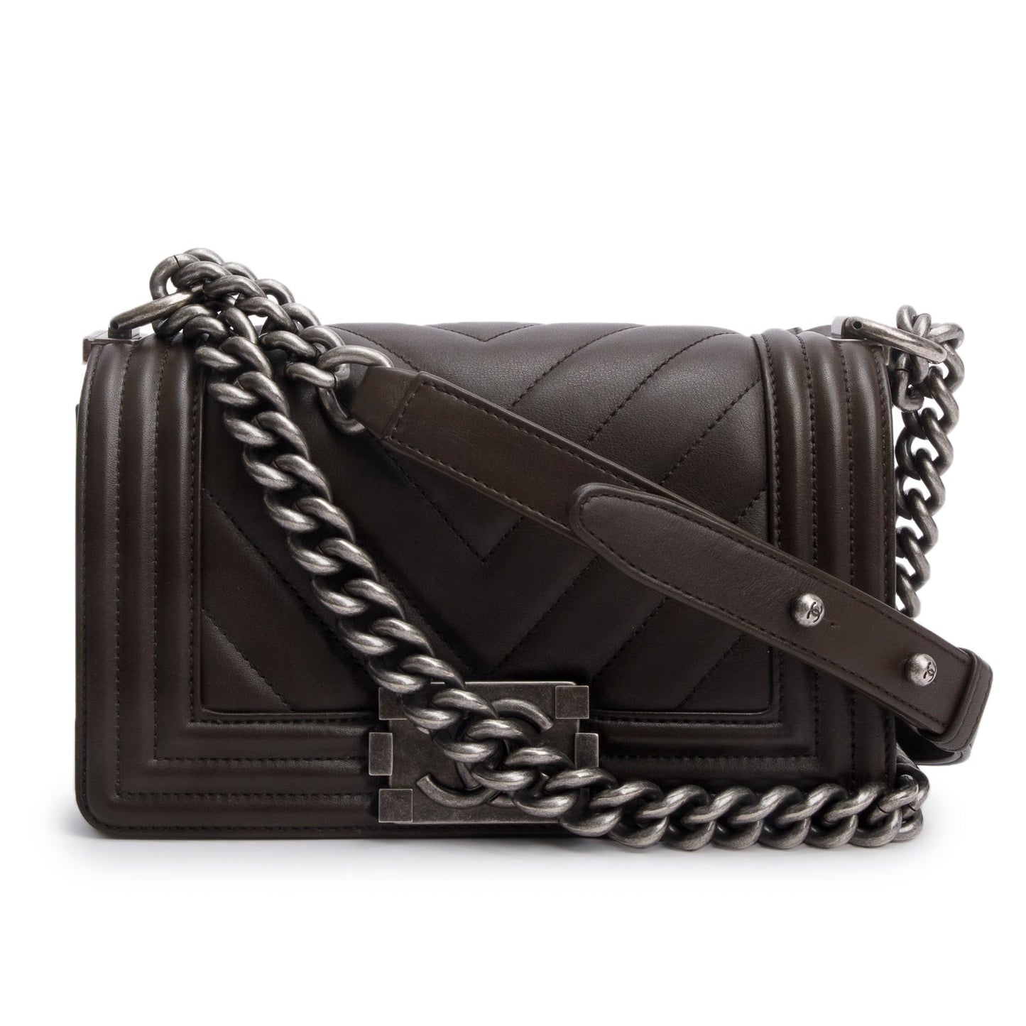 Chanel Brown Lambskin Chevron Small Boy Bag