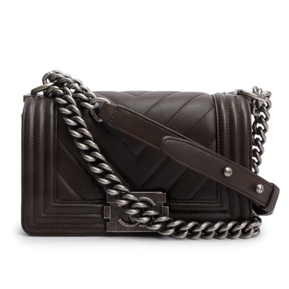 Chanel Brown Lambskin Chevron Small Boy Bag