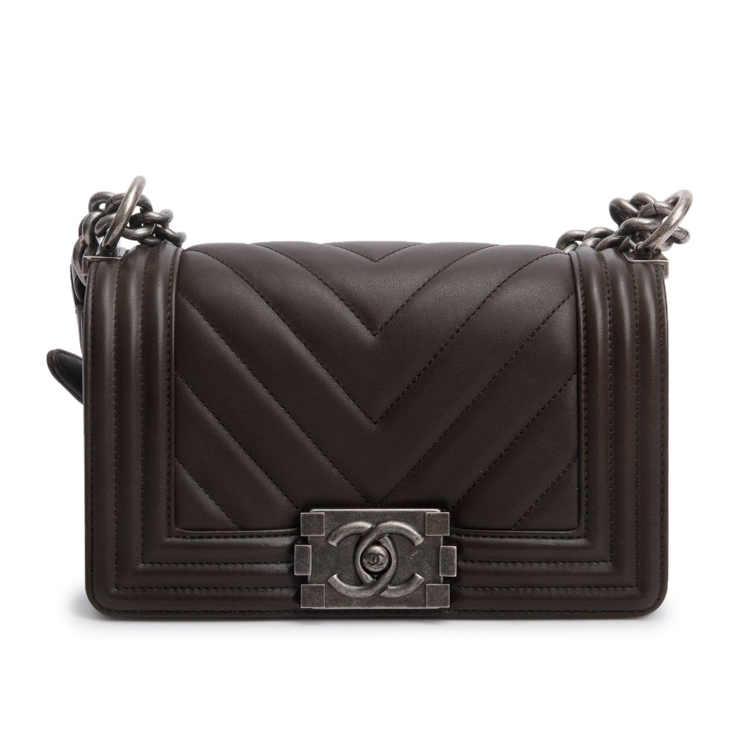 Chanel Brown Lambskin Chevron Small Boy Bag