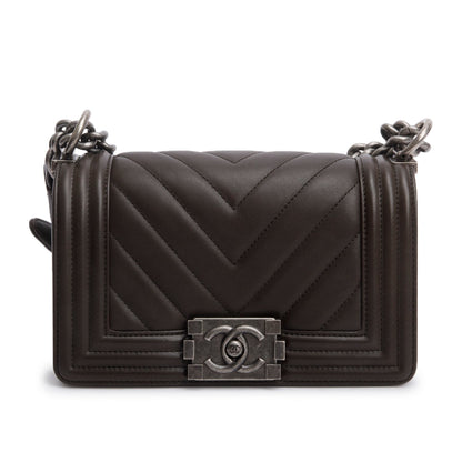 Chanel Brown Lambskin Chevron Small Boy Bag