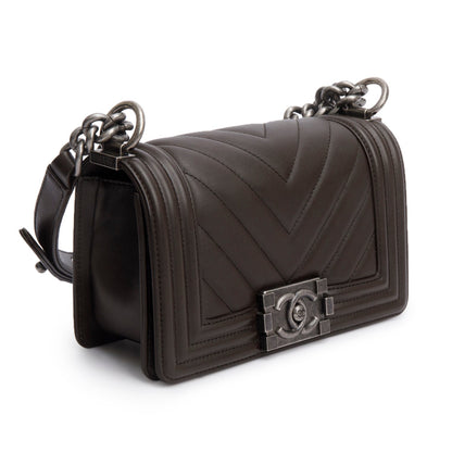 Chanel Brown Lambskin Chevron Small Boy Bag