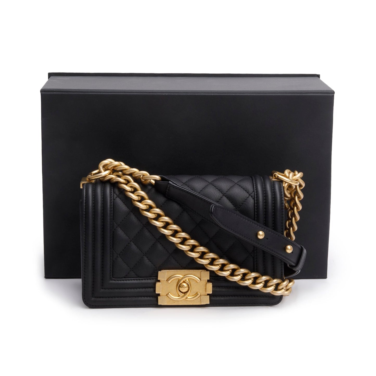 Chanel 2021 Black Quilted Lambskin Leather Small Boy Bag