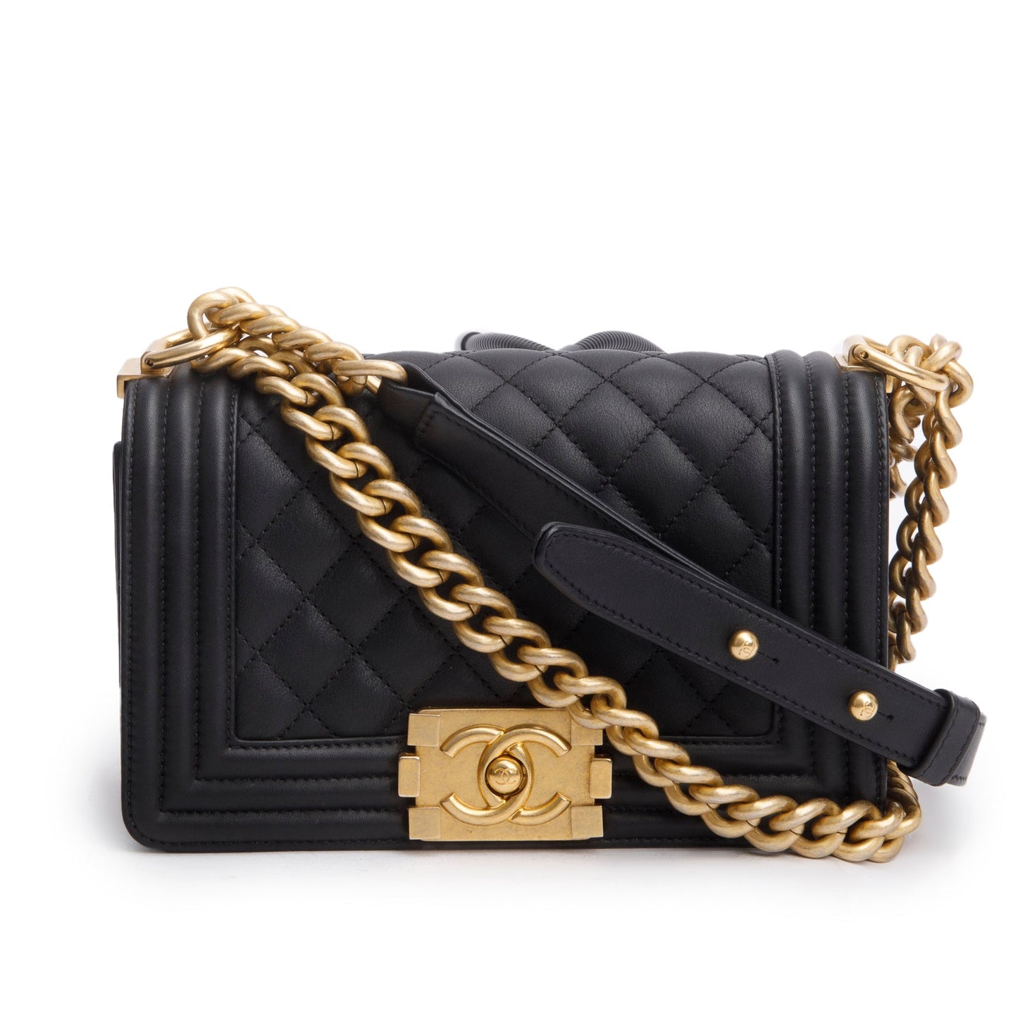 Chanel 2021 Black Quilted Lambskin Leather Small Boy Bag