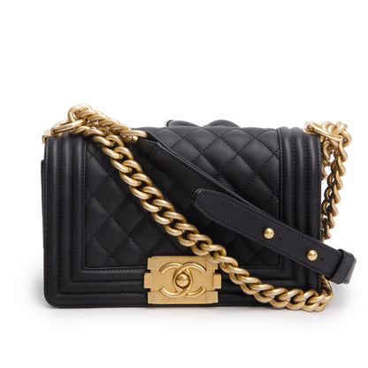 Chanel 2021 Black Quilted Lambskin Leather Small Boy Bag