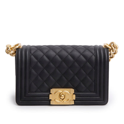 Chanel 2021 Black Quilted Lambskin Leather Small Boy Bag