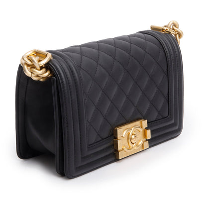 Chanel 2021 Black Quilted Lambskin Leather Small Boy Bag