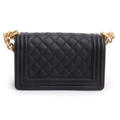 Chanel 2021 Black Quilted Lambskin Leather Small Boy Bag