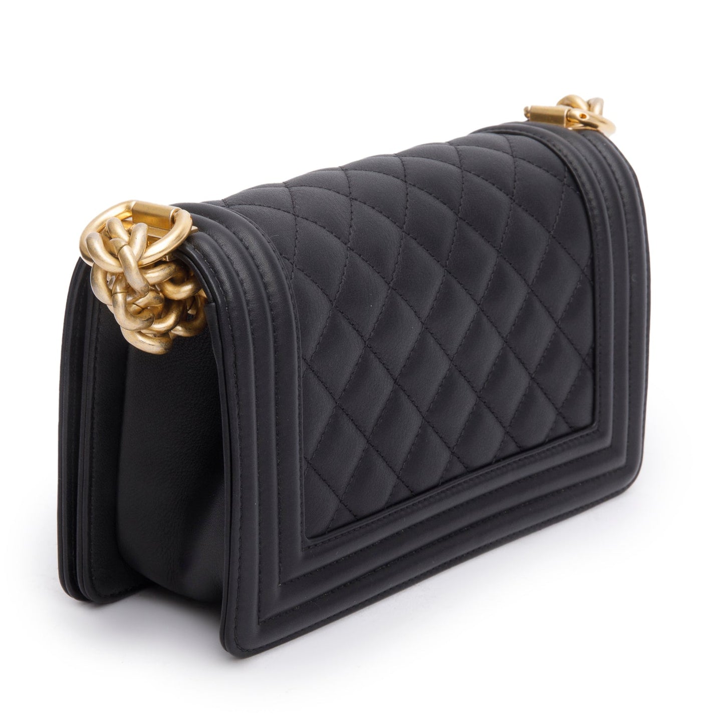 Chanel 2021 Black Quilted Lambskin Leather Small Boy Bag