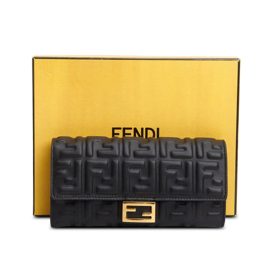 Fendi Black Nappa Mattisse FF Embossed Continental Wallet