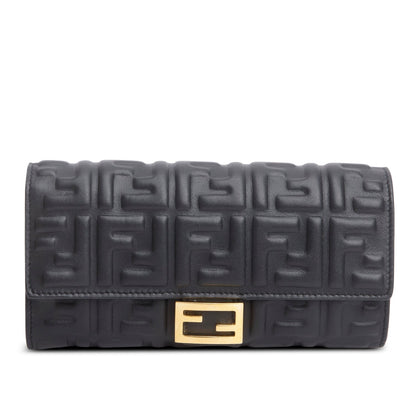 Fendi Black Nappa Mattisse FF Embossed Continental Wallet