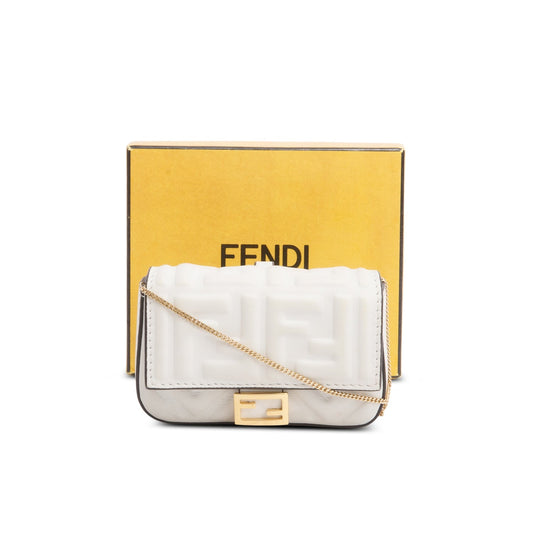Fendi White Nappa Matisse FF Embossed Nano Baguette Charm