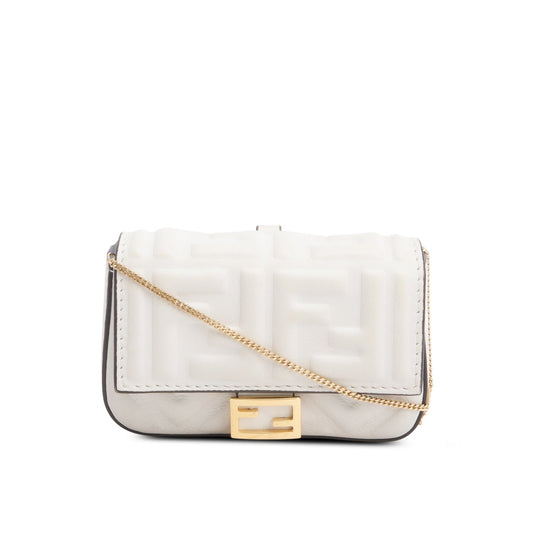 Fendi White Nappa Matisse FF Embossed Nano Baguette Charm