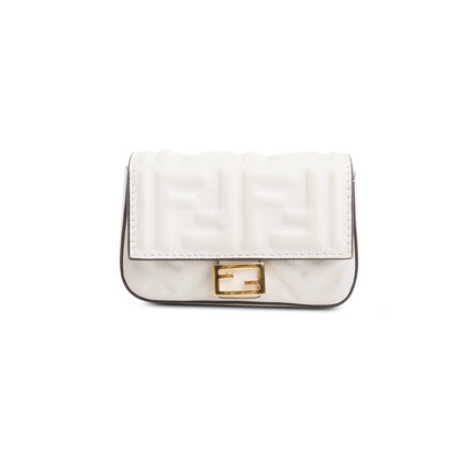 Fendi White Nappa Matisse FF Embossed Nano Baguette Charm