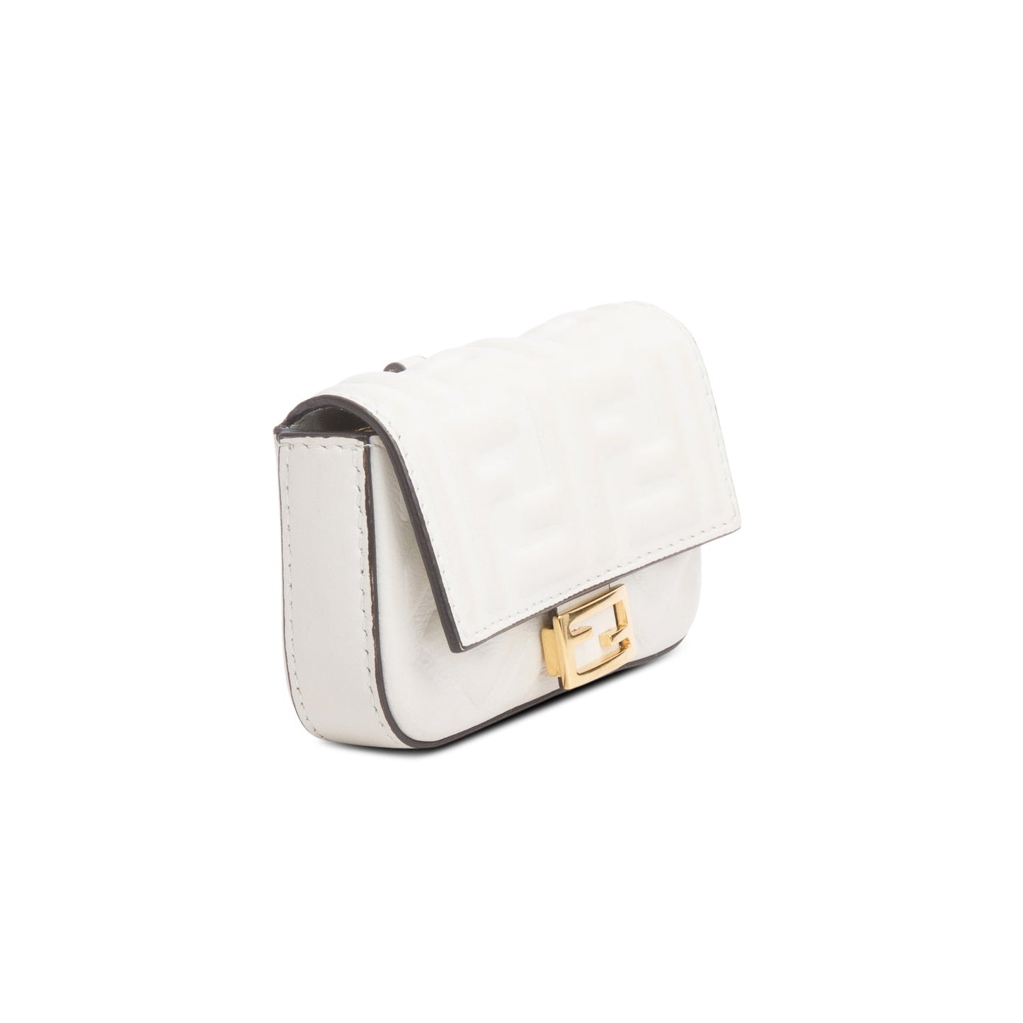 Fendi White Nappa Matisse FF Embossed Nano Baguette Charm
