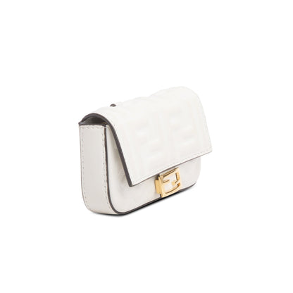 Fendi White Nappa Matisse FF Embossed Nano Baguette Charm