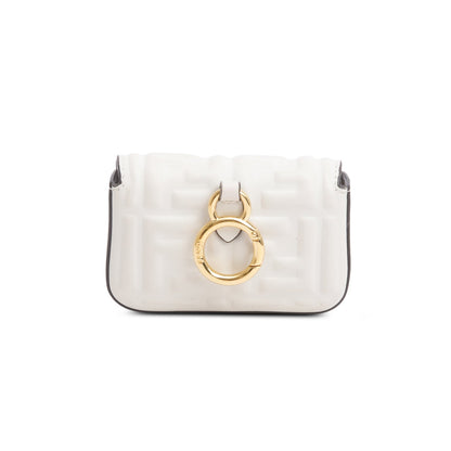 Fendi White Nappa Matisse FF Embossed Nano Baguette Charm