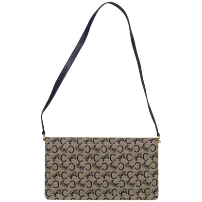 Luxury CELINE C Macadam Canvas Shoulder Bag Beige Navy  66179