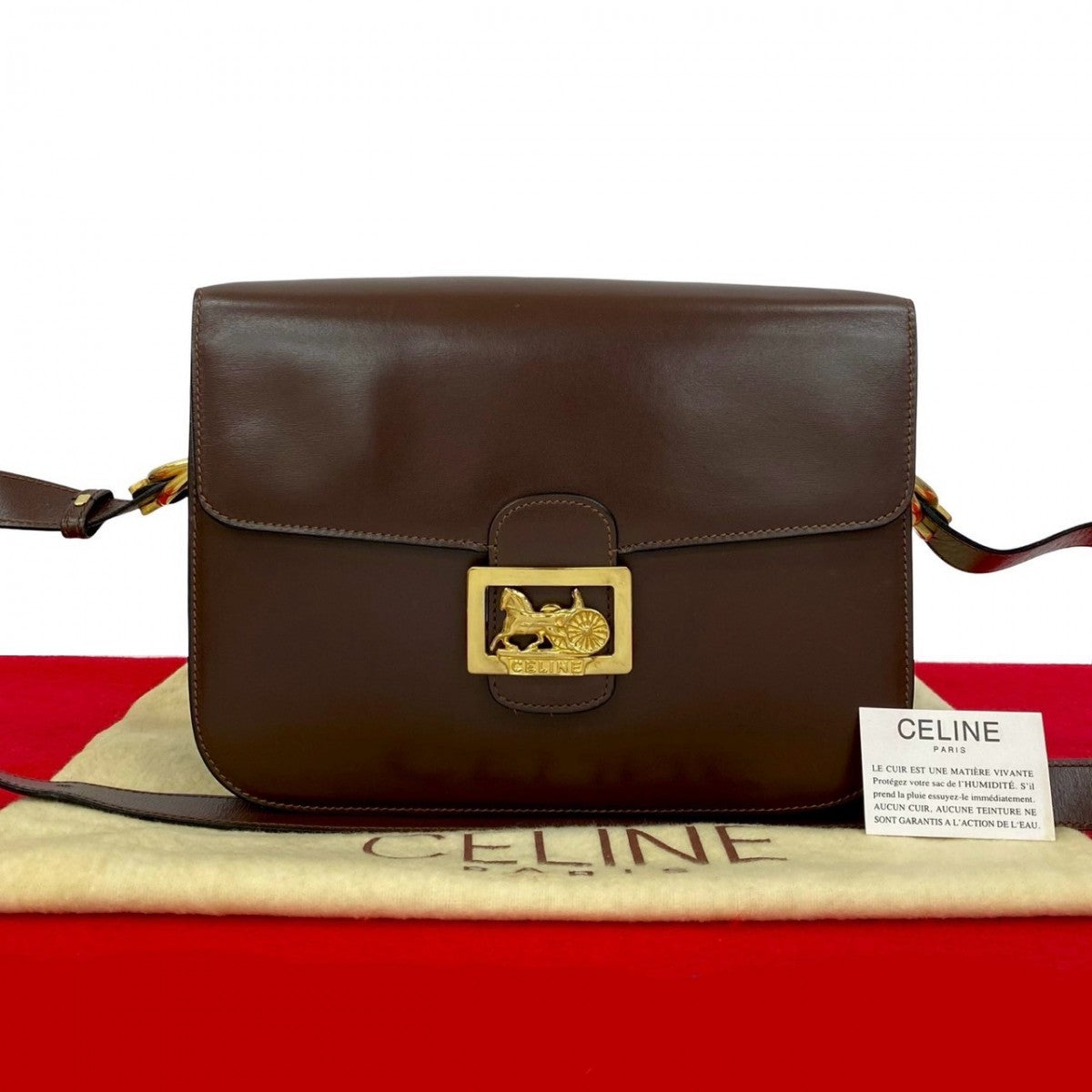 CELINE Shoulder Bag Calfskin Brown