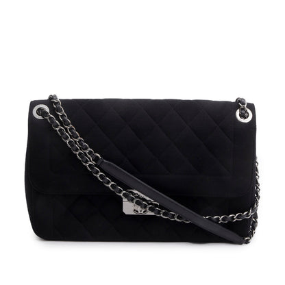 Chanel Black Jersey Quilted Chic With Me Large Flap Bag