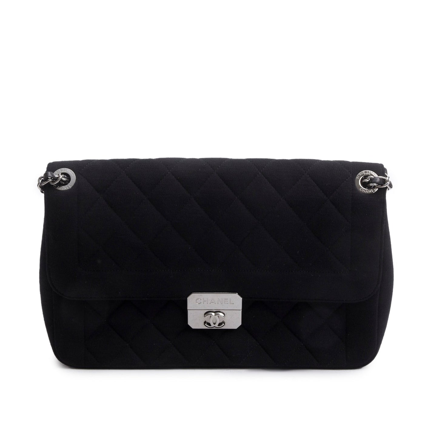 Chanel Black Jersey Quilted Chic With Me Large Flap Bag