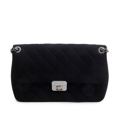 Chanel Black Jersey Quilted Chic With Me Large Flap Bag