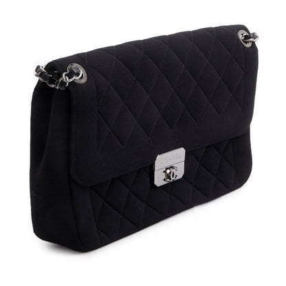 Chanel Black Jersey Quilted Chic With Me Large Flap Bag