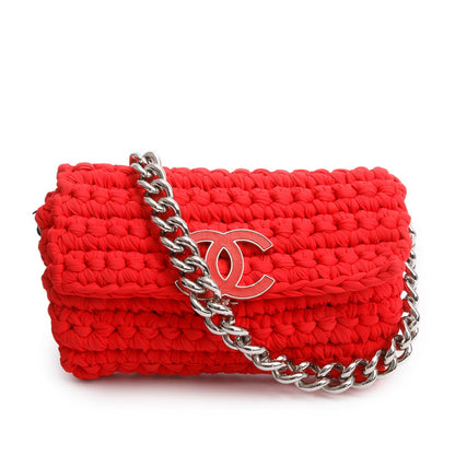 Chanel Red Fancy Crochet Single Flap Bag