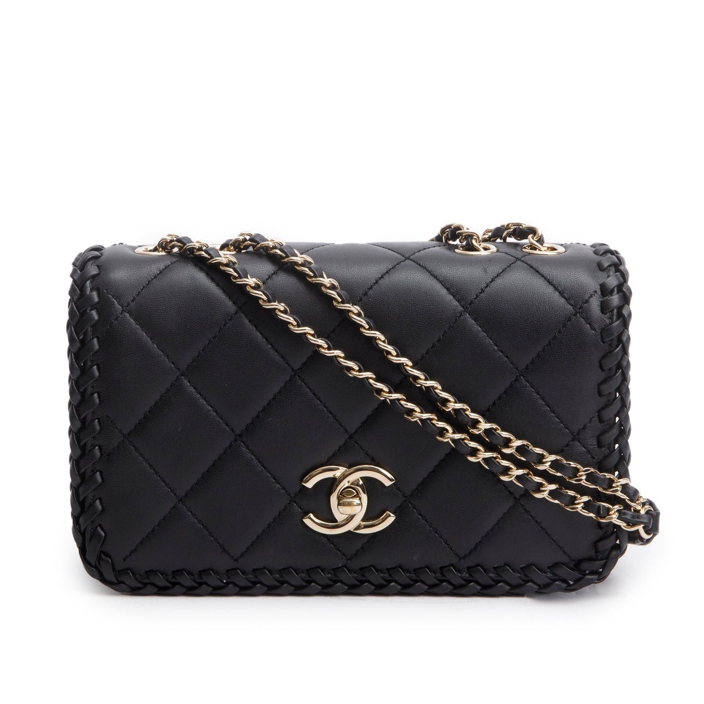 Chanel Black Lambskin Quilted Small Whipstitch Flap Bag