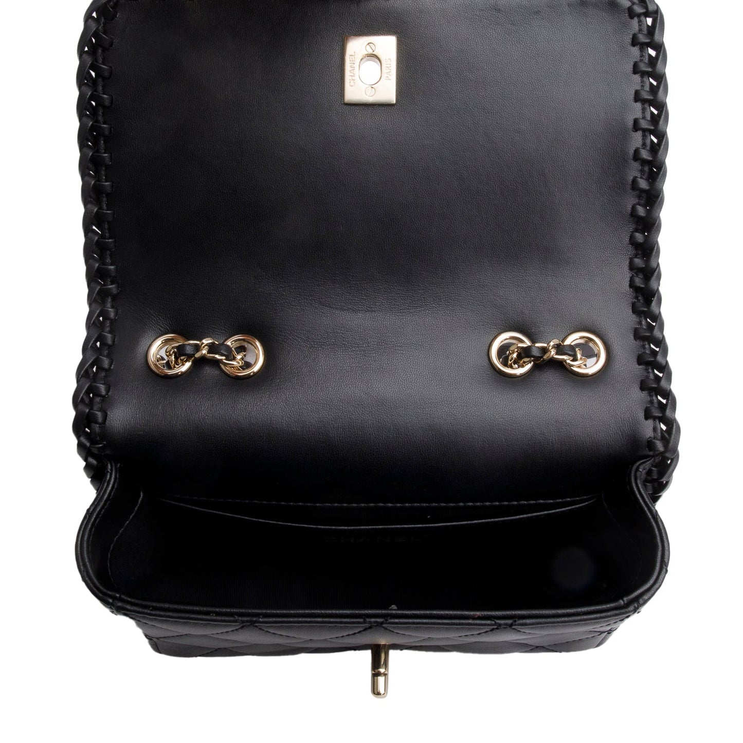 Chanel Black Lambskin Quilted Small Whipstitch Flap Bag