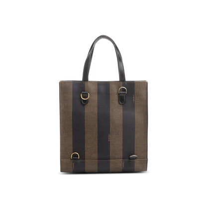 Fendi Vintage Leather Trimmed Brown Pequin Logo Tote