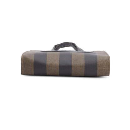 Fendi Vintage Leather Trimmed Brown Pequin Logo Tote