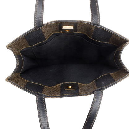 Fendi Vintage Leather Trimmed Brown Pequin Logo Tote
