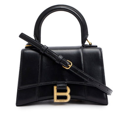 Balenciaga Black Leather XS Hourglass Top Handle Bag