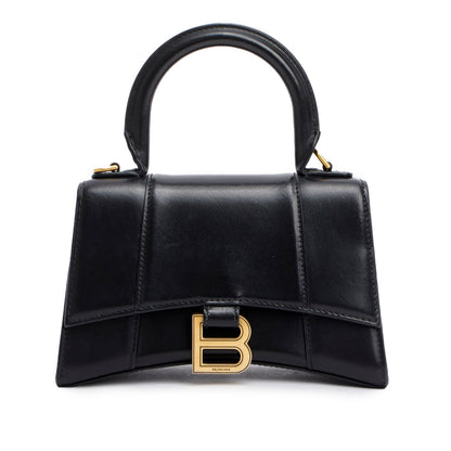 Balenciaga Black Leather XS Hourglass Top Handle Bag