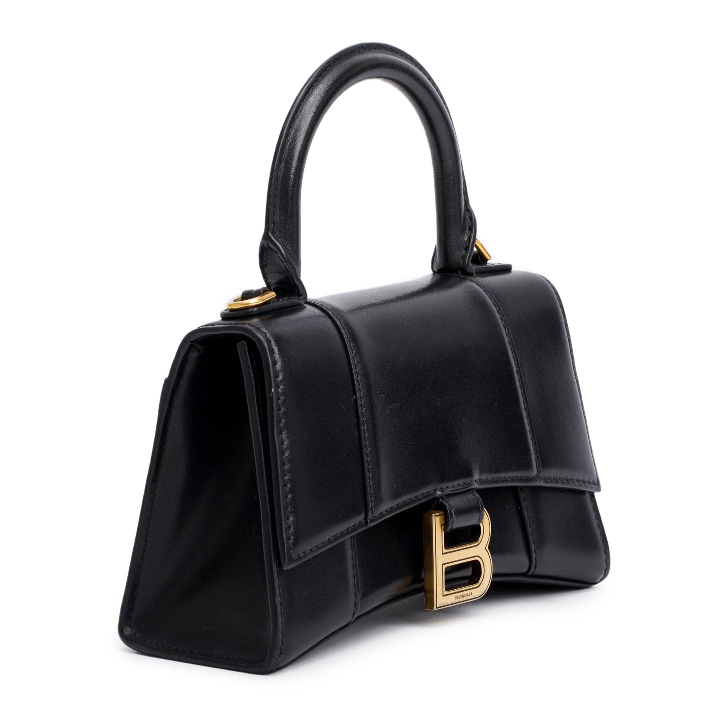 Balenciaga Black Leather XS Hourglass Top Handle Bag