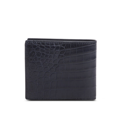 Bottega Veneta Black Croc Embossed Bi-Fold Wallet