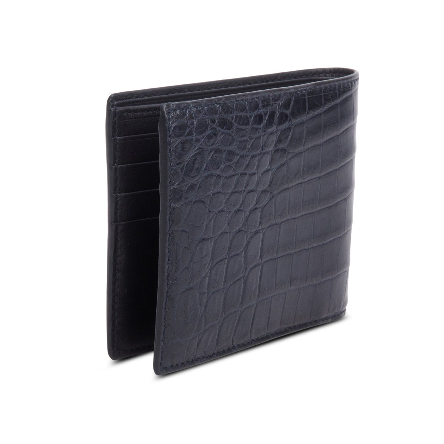 Bottega Veneta Black Croc Embossed Bi-Fold Wallet